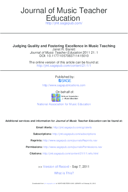 (PDF) Education Journal of Music Teacher Judging Quality and Fostering ...