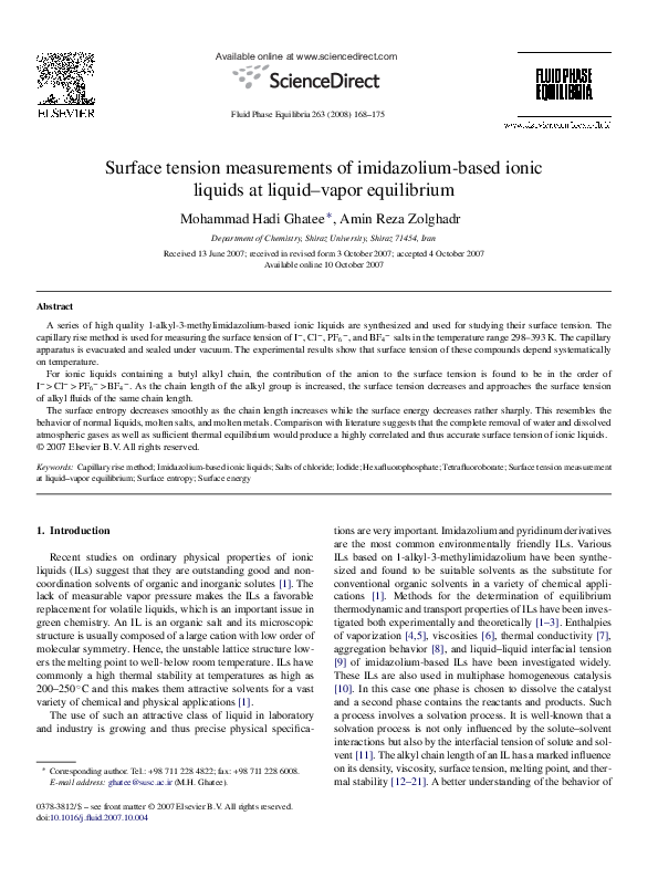 (PDF) Surface tension measurements of imidazolium-based ionic liquids ...