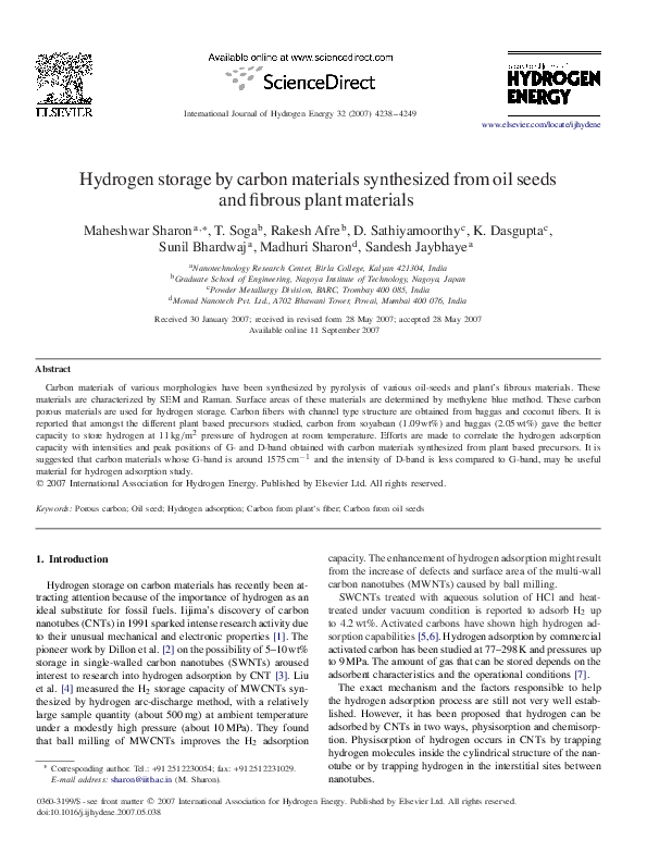 (PDF) Hydrogen storage by carbon materials synthesized from oil seeds ...