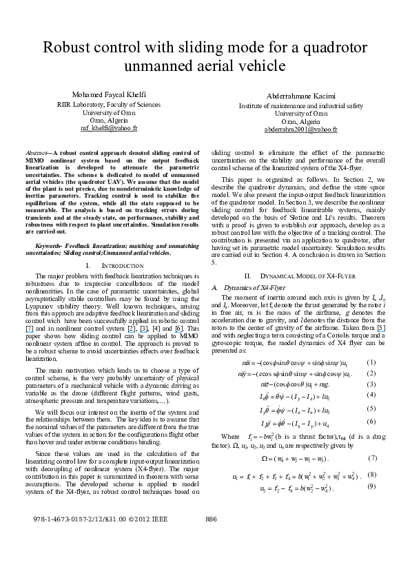 (PDF) Robust control with sliding mode for a quadrotor unmanned aerial ...