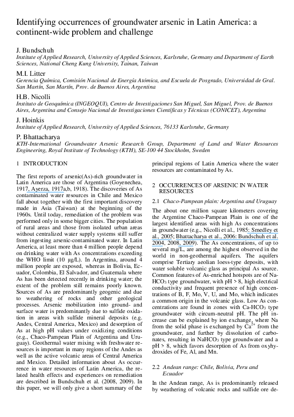 (PDF) Identifying occurrences of groundwater arsenic in Latin America ...
