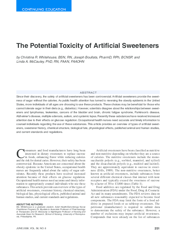 (PDF) The Potential Toxicity of Artificial Sweeteners
