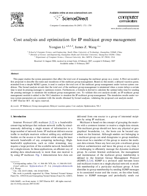 Pdf Cost Analysis And Optimization For Ip Multicast Group Management