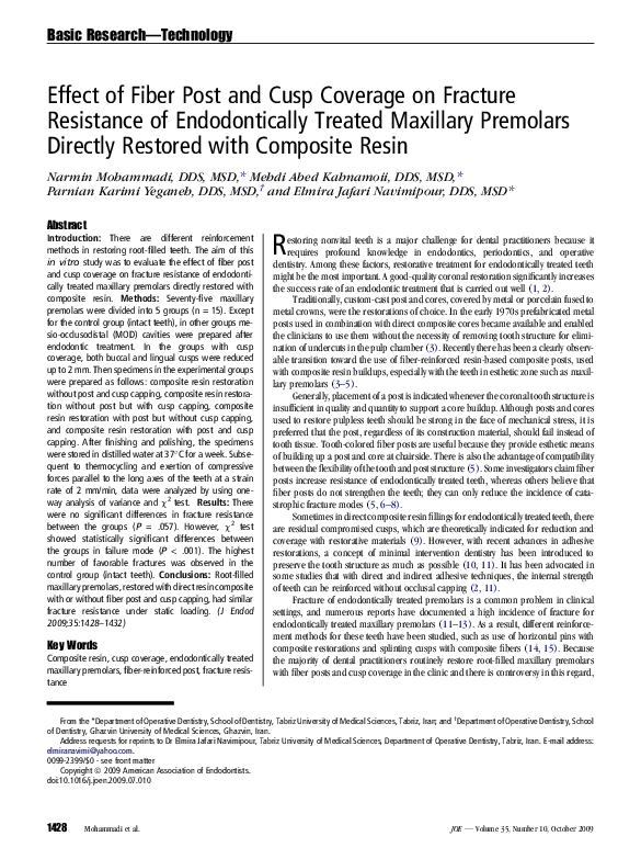 (PDF) Effect of Fiber Post and Cusp Coverage on Fracture Resistance of
