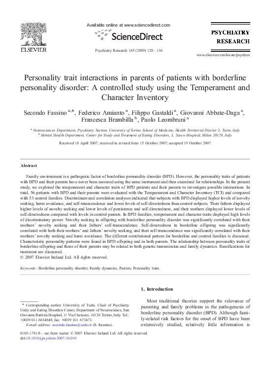 (PDF) Personality trait interactions in parents of patients with ...