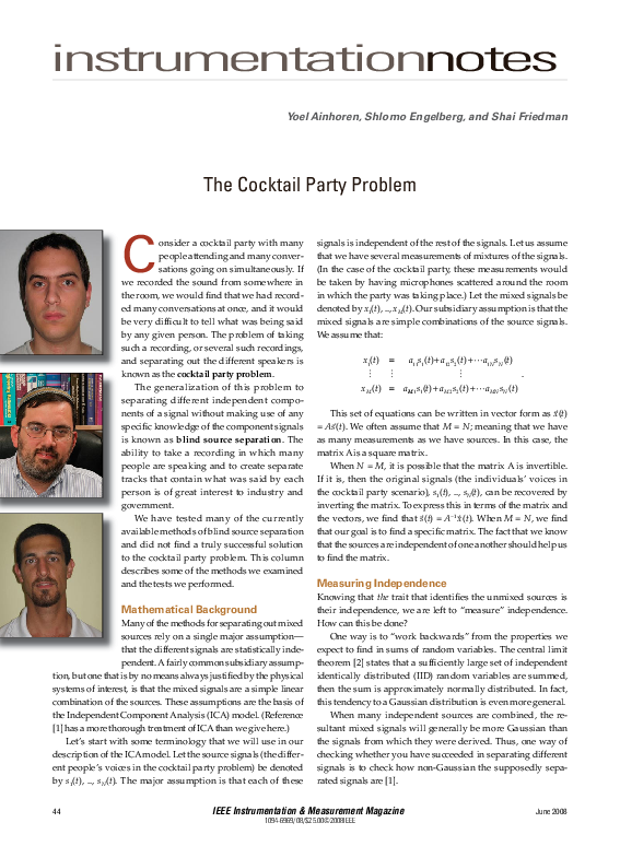 (PDF) The cocktail party problem [instrumentation notes]
