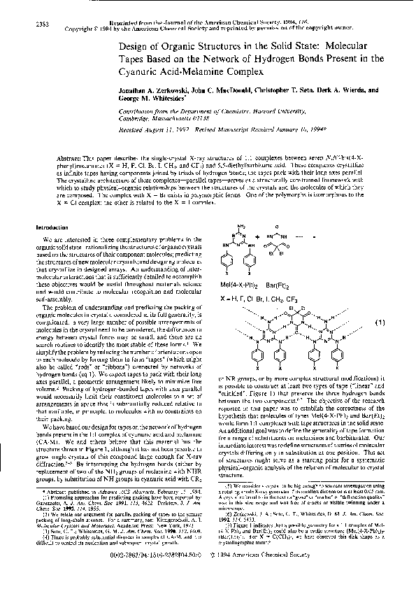 (PDF) Design of Organic Structures in the Solid State: Molecular Tapes ...