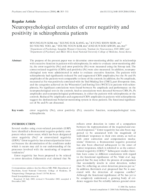 (PDF) Neuropsychological correlates of error negativity and positivity ...
