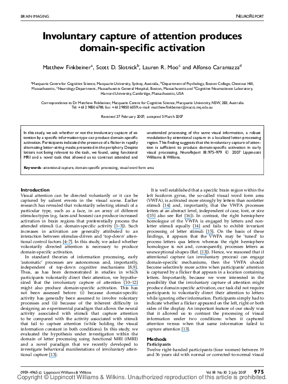 The Science Of Attention How To Capture >> Pdf Involuntary Capture Of Attention Produces Domain Specific The Science Of Attention How To Capture >> Pdf Involuntary Capture Of Attention Produces Domain Specific