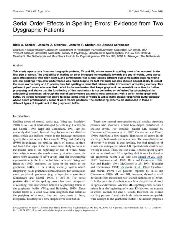 (PDF) Serial Order Effects in Spelling Errors: Evidence from Two ...