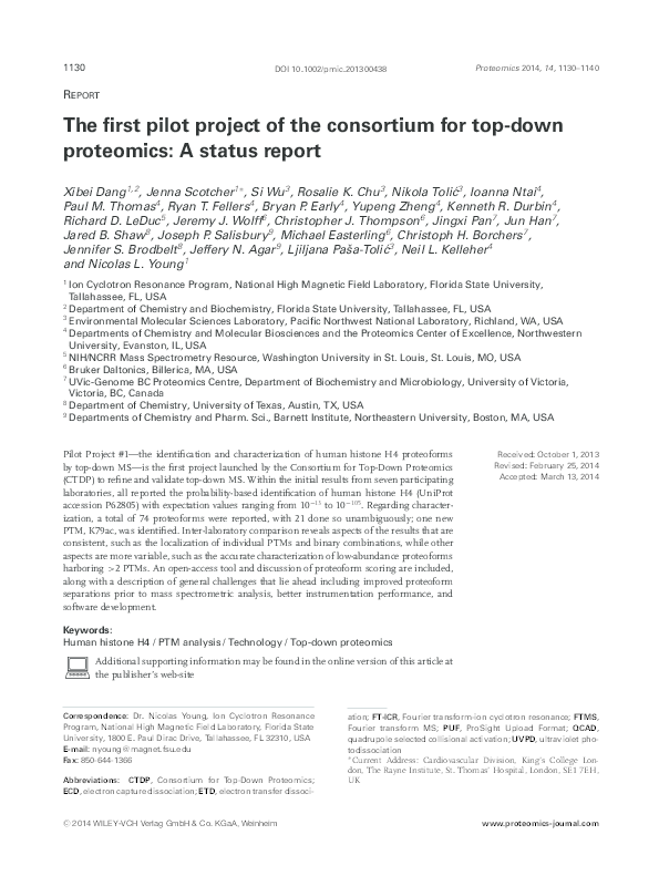 (PDF) The First Pilot Project of the Consortium for Top Down Proteomics ...