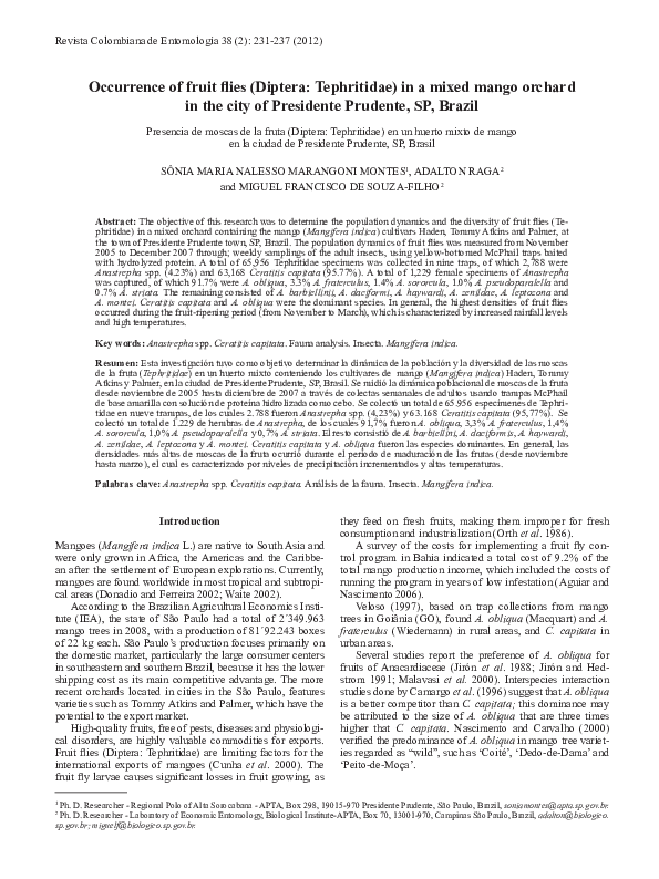 (PDF) Occurrence of fruit flies (Diptera: Tephritidae) in a mixed mango ...