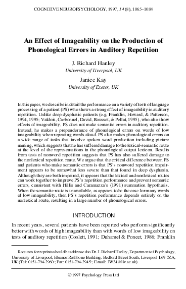 (PDF) An Effect of Imageability on the Production of Phonological ...