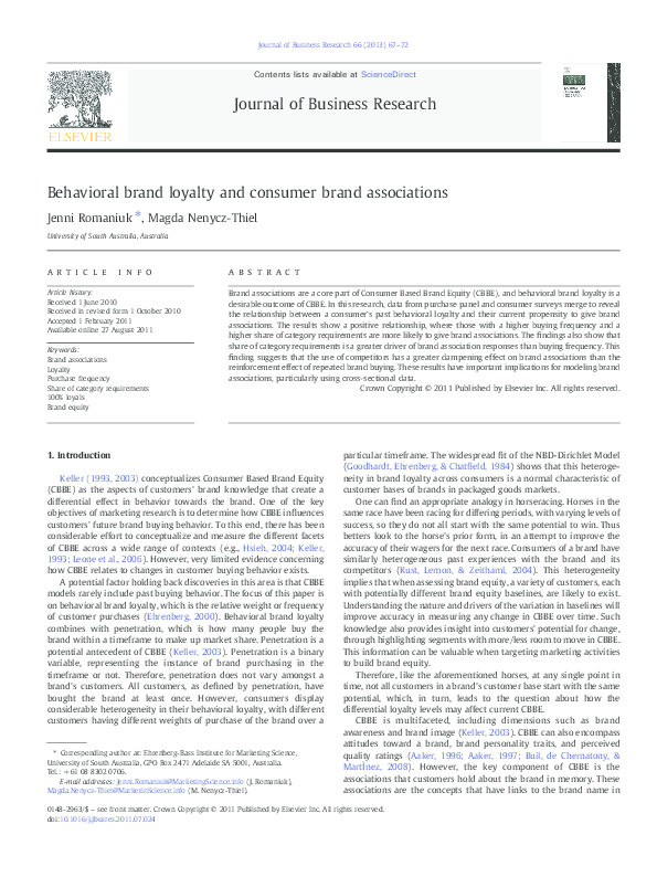 (PDF) Behavioral brand loyalty and consumer brand associations
