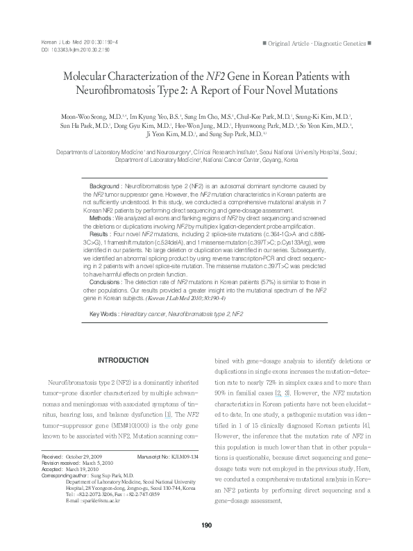(PDF) Molecular Characterization of the NF2 Gene in Korean Patients ...
