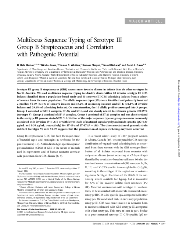 (PDF) Multilocus Sequence Typing of Serotype III Group B Streptococcus ...
