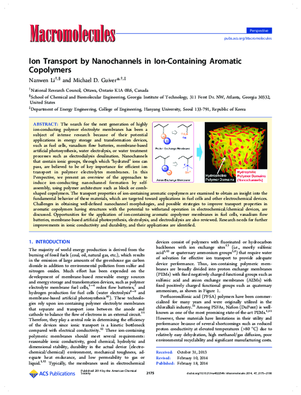 (PDF) Ion Transport by Nanochannels in Ion-Containing Aromatic Copolymers