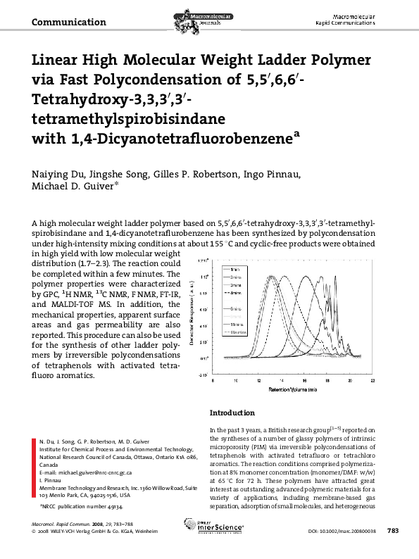 (PDF) Linear High Molecular Weight Ladder Polymer via Fast ...