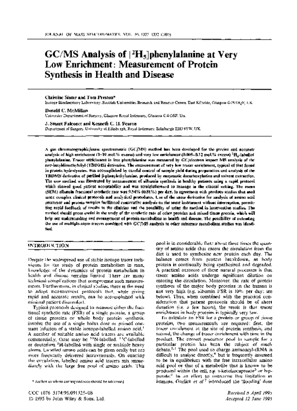 (PDF) GC/MS analysis of [2H5]phenylalanine at very low enrichment ...