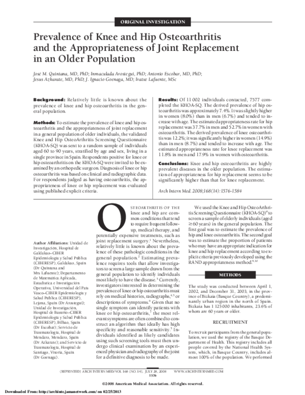 (PDF) Prevalence of Knee and Hip Osteoarthritis and the Appropriateness ...