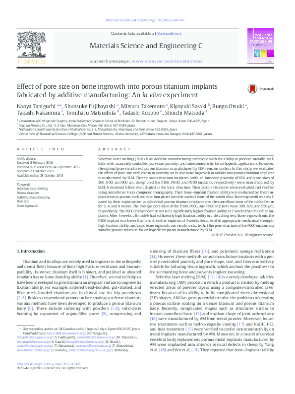 (PDF) Effect of pore size on bone ingrowth into porous titanium ...
