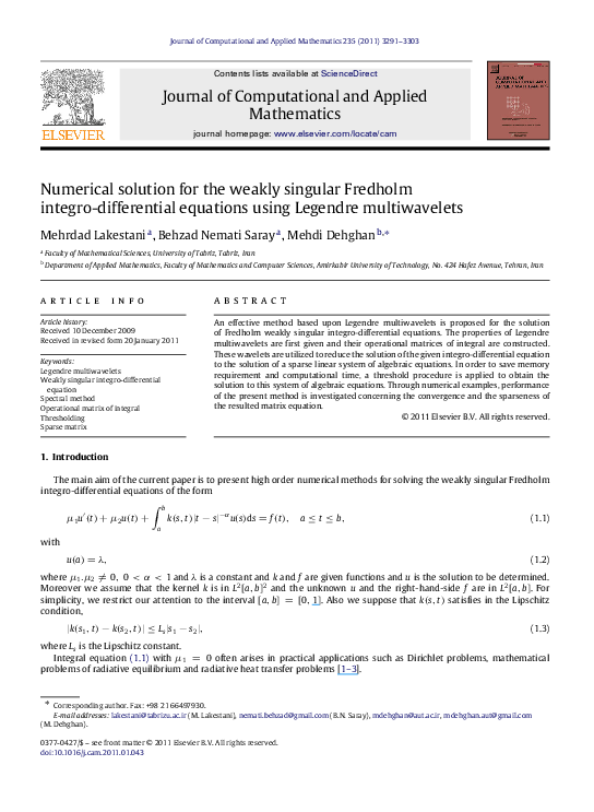 (PDF) Numerical solution for the weakly singular Fredholm integro ...