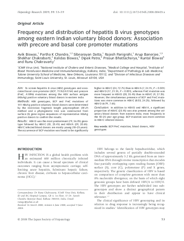 (PDF) Frequency and distribution of hepatitis B virus genotypes among ...