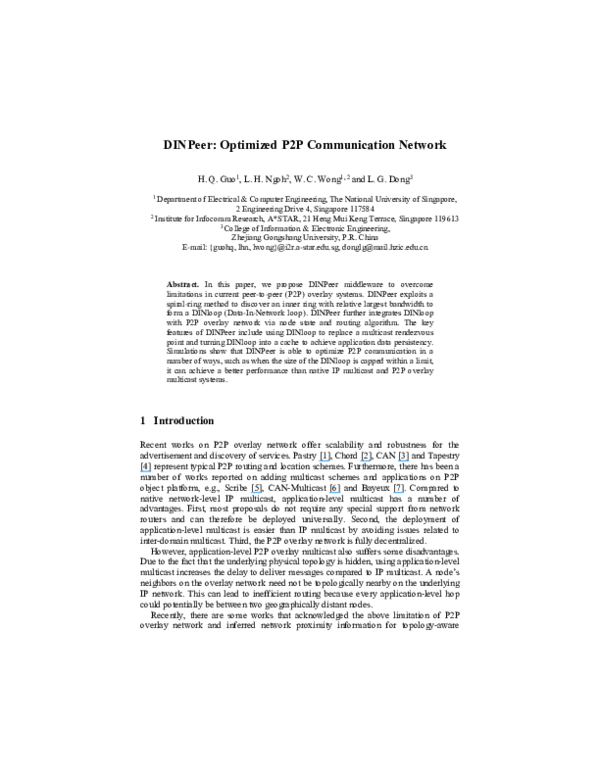 (PDF) DINPeer: Optimized P2P Communication Network