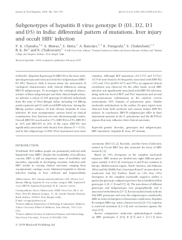 (PDF) Subgenotypes of hepatitis B virus genotype D (D1, D2, D3 and D5 ...