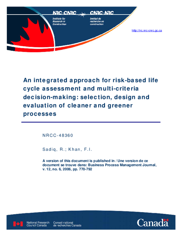 (PDF) An integrated approach for risk-based life cycle assessment and ...