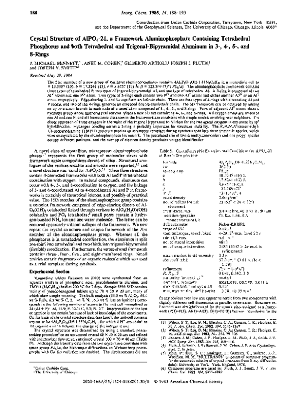 (PDF) Crystal structure of AlPO4-21, a framework aluminophosphate ...