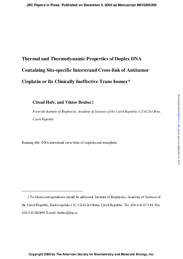 (PDF) Thermal and Thermodynamic Properties of Duplex DNA Containing ...