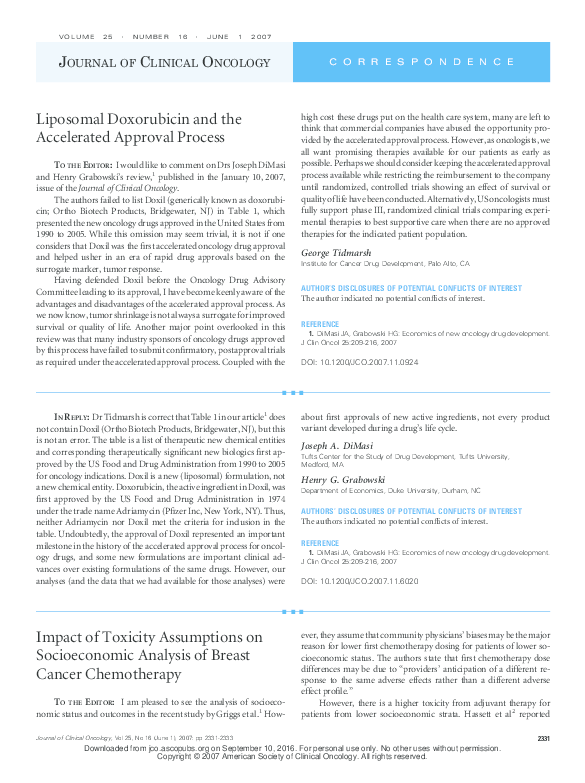 (PDF) Liposomal Doxorubicin and the Accelerated Approval Process
