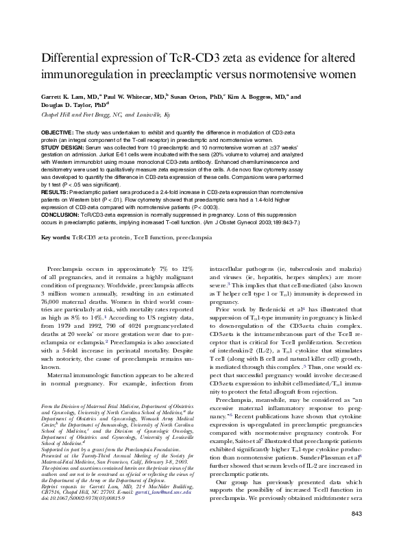 (PDF) Differential Expression of TcR-CD3 Zeta as Evidence for Altered ...
