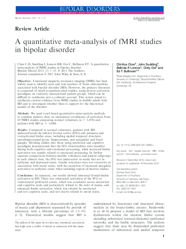 (PDF) A quantitative meta-analysis of fMRI studies in bipolar disorder