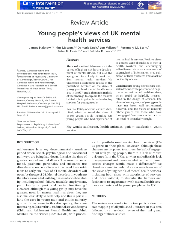 (PDF) Young people's views of UK mental health services