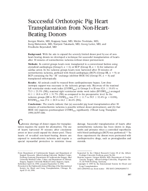 (PDF) Successful orthotopic pig heart transplantation from nonheart