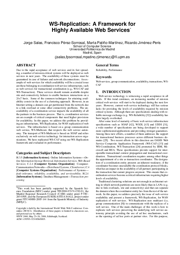 (PDF) WS›Replication: A Framework for Highly Available Web Services