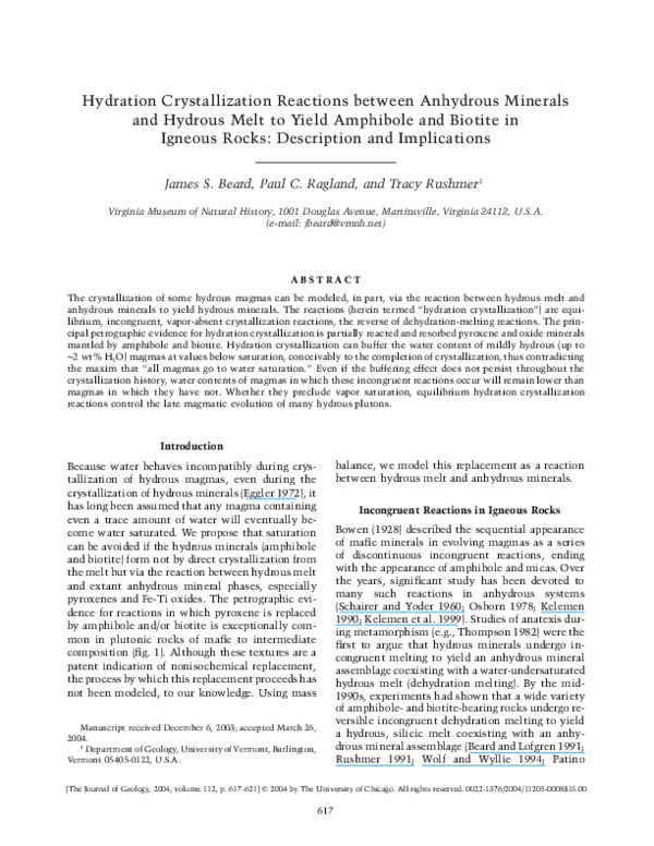 (PDF) Hydration Crystallization Reactions between Anhydrous Minerals ...