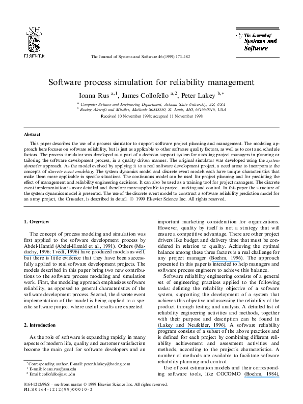 (PDF) Software process simulation for reliability management