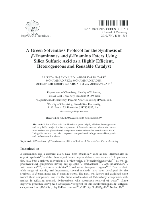 (PDF) A Green Solventless Protocol for the Synthesis of β -Enaminones ...