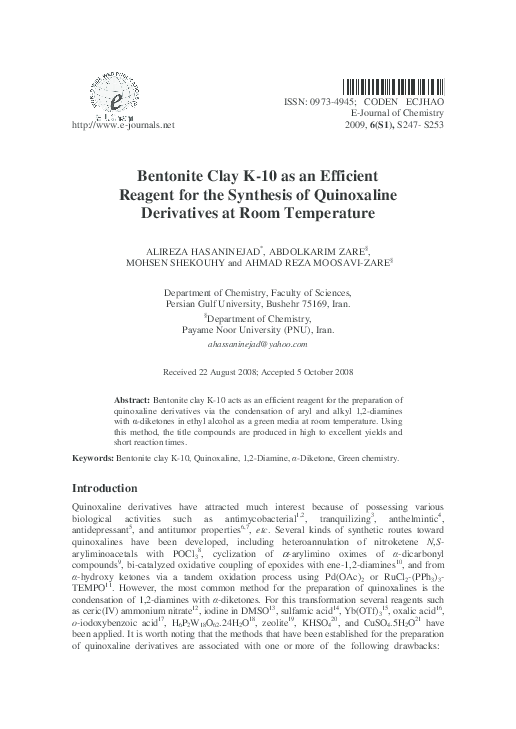 (PDF) Bentonite Clay K-10 as an Efficient Reagent for the Synthesis of ...