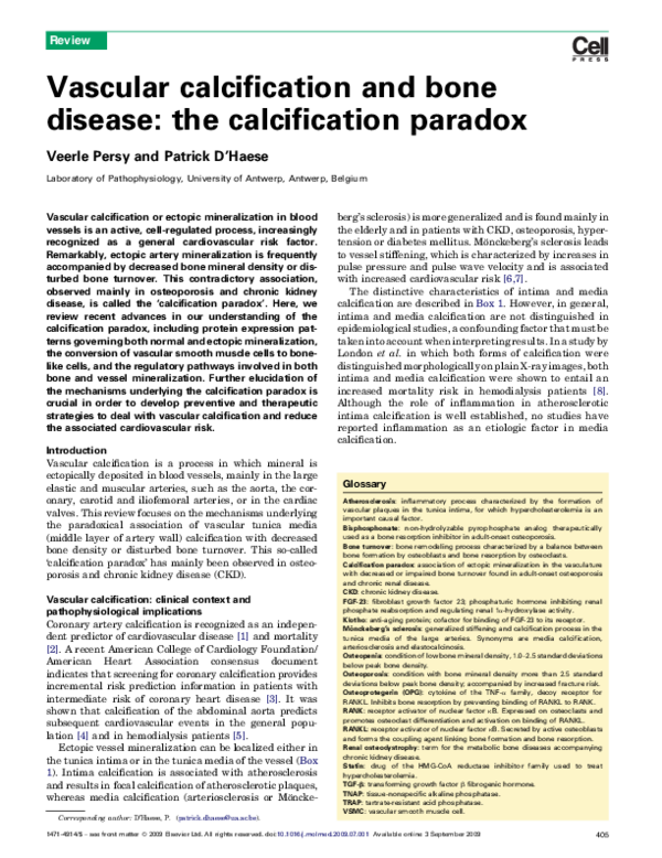 (PDF) Vascular calcification and bone disease: the calcification paradox