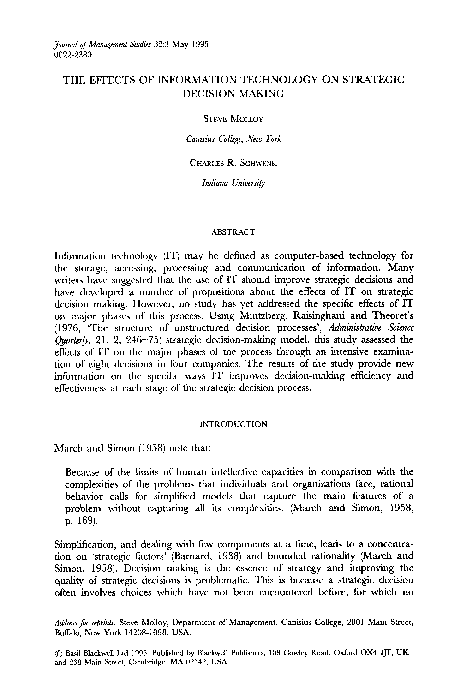 (PDF) THE EFFECTS OF INFORMATION TECHNOLOGY ON STRATEGIC DECISION MAKING