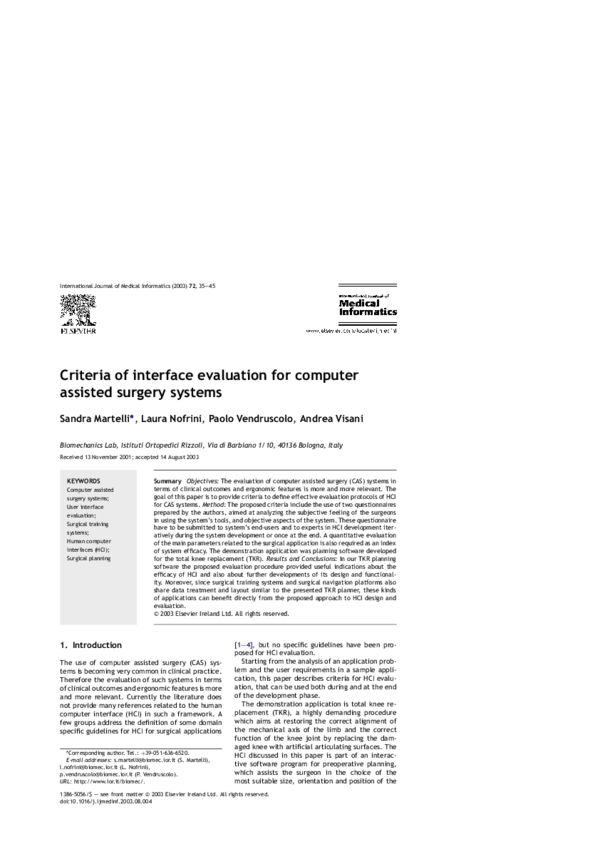 (PDF) Criteria of interface evaluation for computer assisted surgery ...