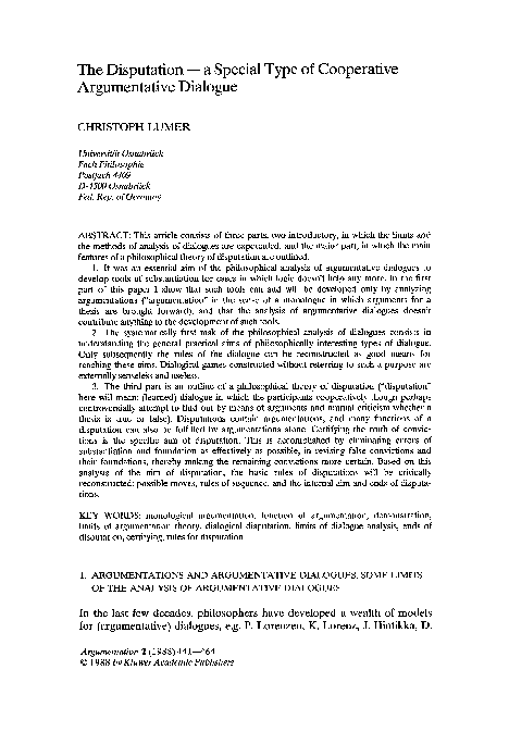 (PDF) The disputation — a special type of cooperative argumentative ...