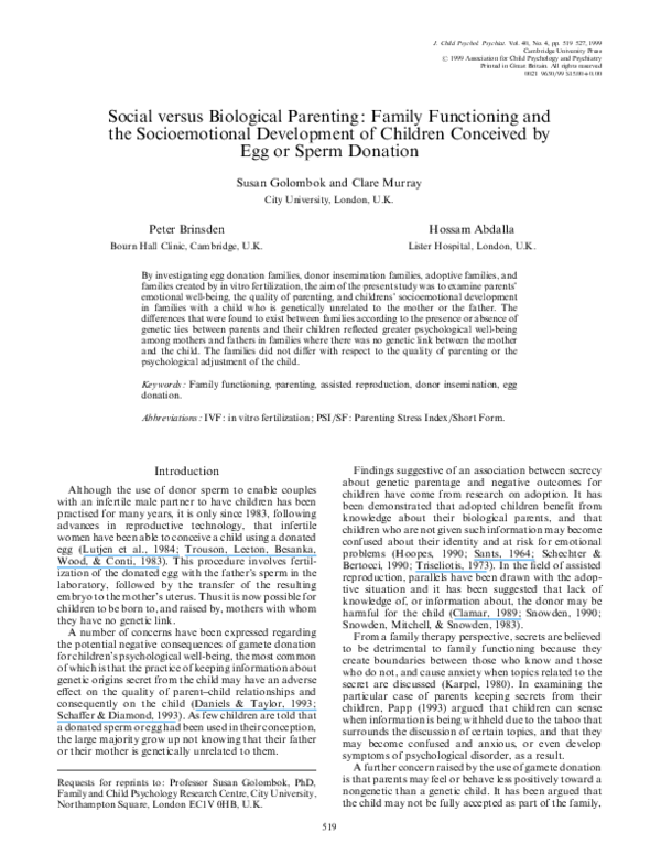 (PDF) Social versus Biological Parenting: Family Functioning and the ...