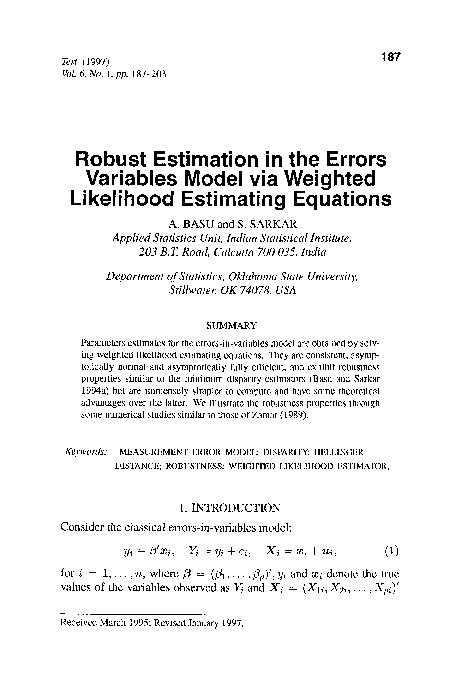 (PDF) Robust estimation in the errors variables model via weighted ...