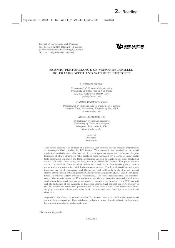 (PDF) Seismic Performance of Masonry-Infilled RC Frames with and ...