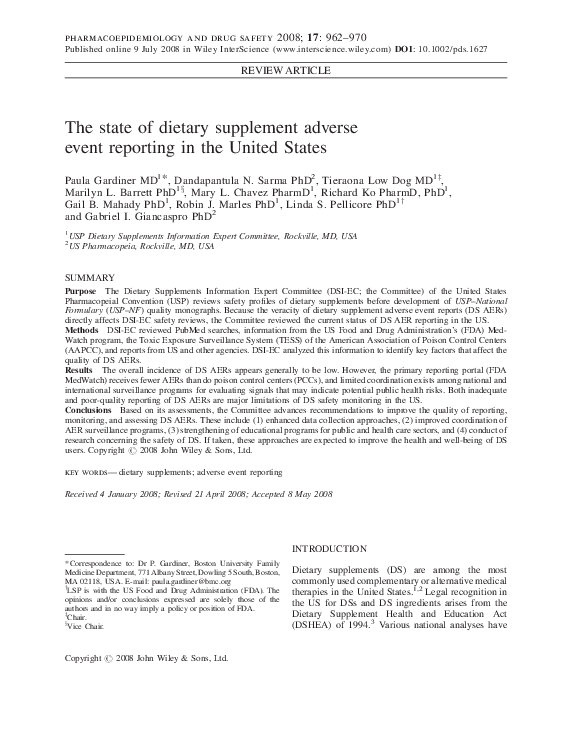 (PDF) The state of dietary supplement adverse event reporting in the